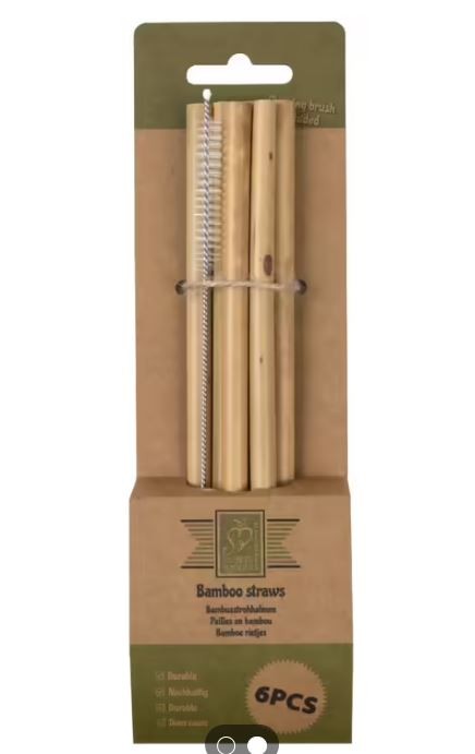 Set 6ks bambusová brčka se štětečkem - Ø1*20cm Esschert design