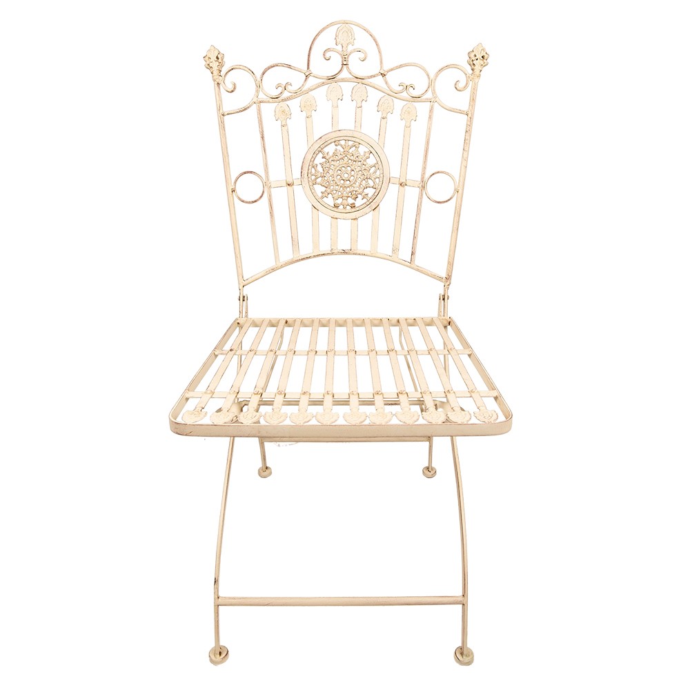 Béžovo-hnědá antik kovová skládací židle s ornamentem - 52*48*99 cm Clayre & Eef
