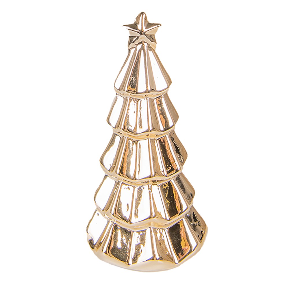 Zlatý porcelánový dekorační vánoční stromek - Ø 6*11 cm Clayre & Eef