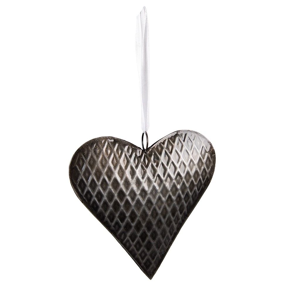 Šedo-černé antik závěsné kovové srdce - 15*3*15 cm Clayre & Eef