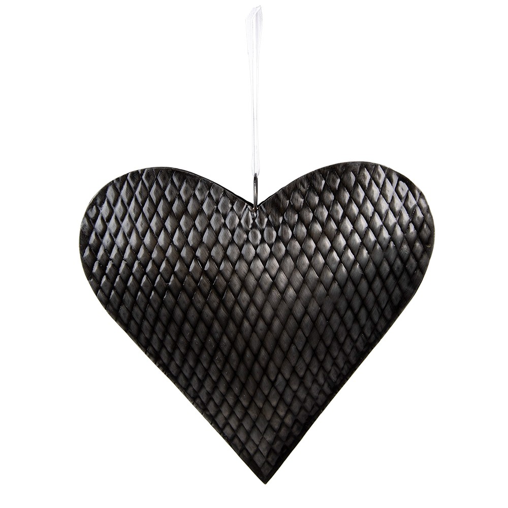 Šedo-černé antik závěsné kovové srdce - 25*4*25 cm Clayre & Eef