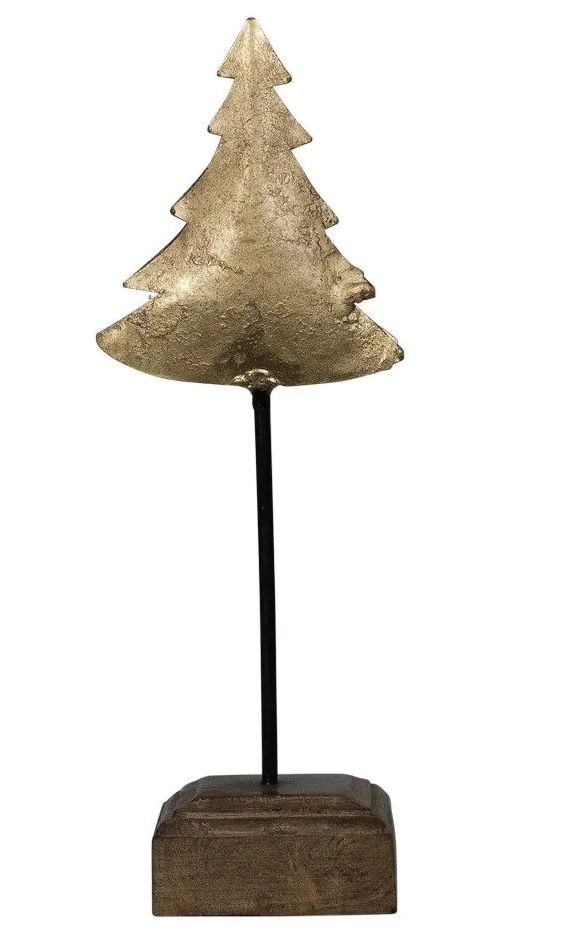 Dekorace zlatý antik kovový stromek na dřevěném podstavci - 20*11*45cm Mars & More