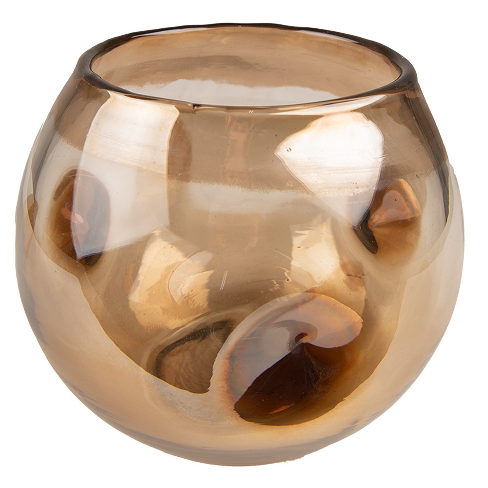 Hnědá ručně foukaná skleněná váza/ svícen - Ø 12*12 cm Clayre & Eef