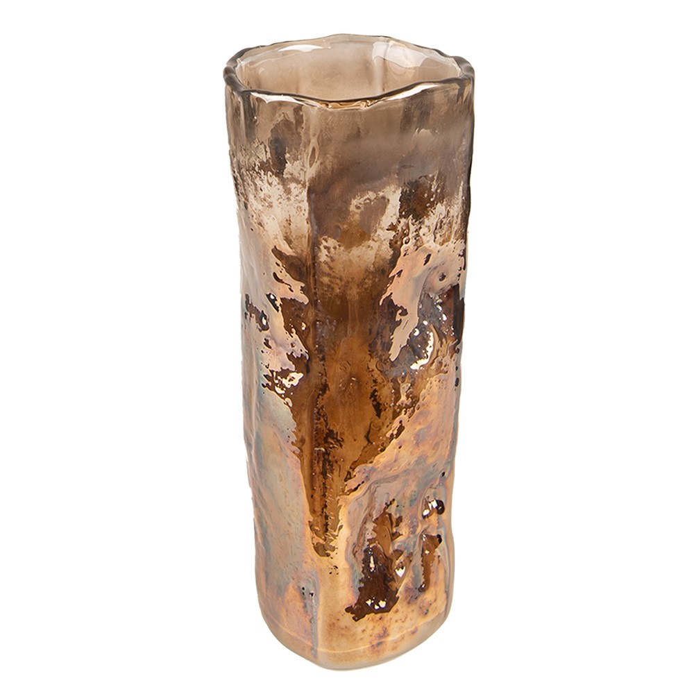 Hnědo-bronzová ručně foukaná skleněná úzká váza - Ø 8*20 cm Clayre & Eef