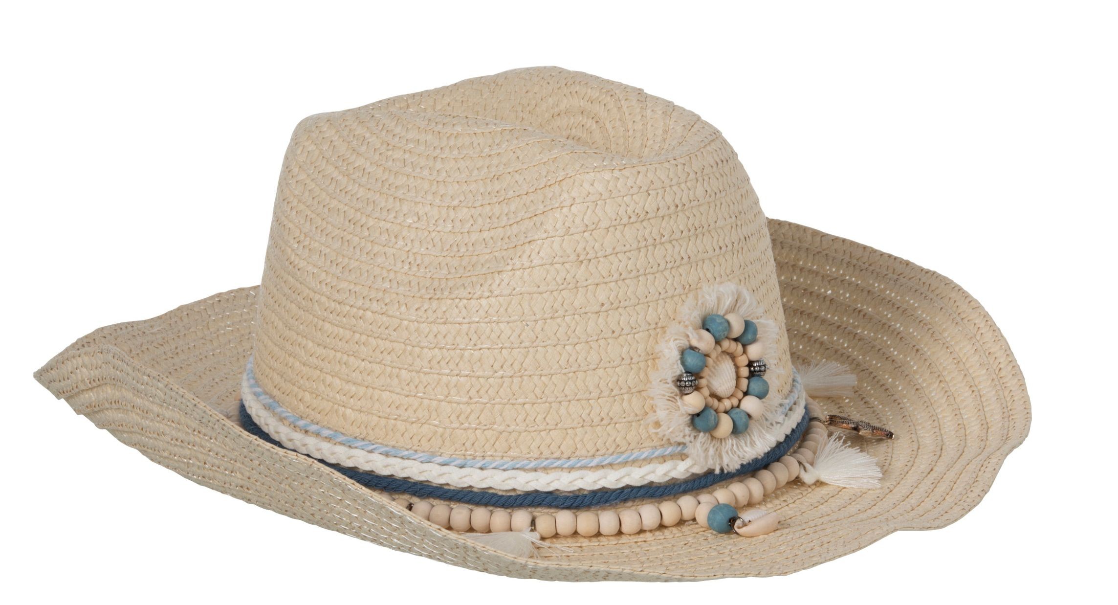 Slaměný klobouk s korálky a střapci Ecruo - 35*35*15cm J-Line by Jolipa