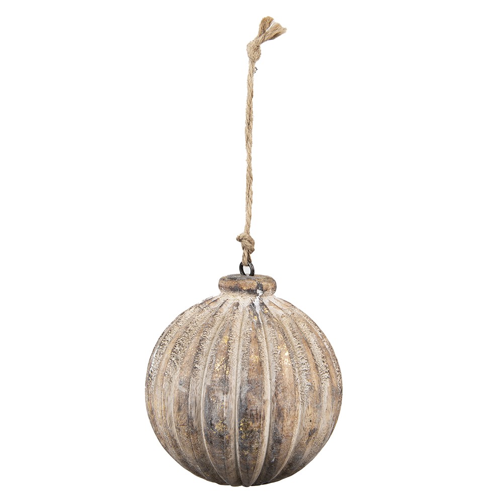 Hnědá antik dřevěná závěsná dekorace koule - Ø 13*13 cm Clayre & Eef