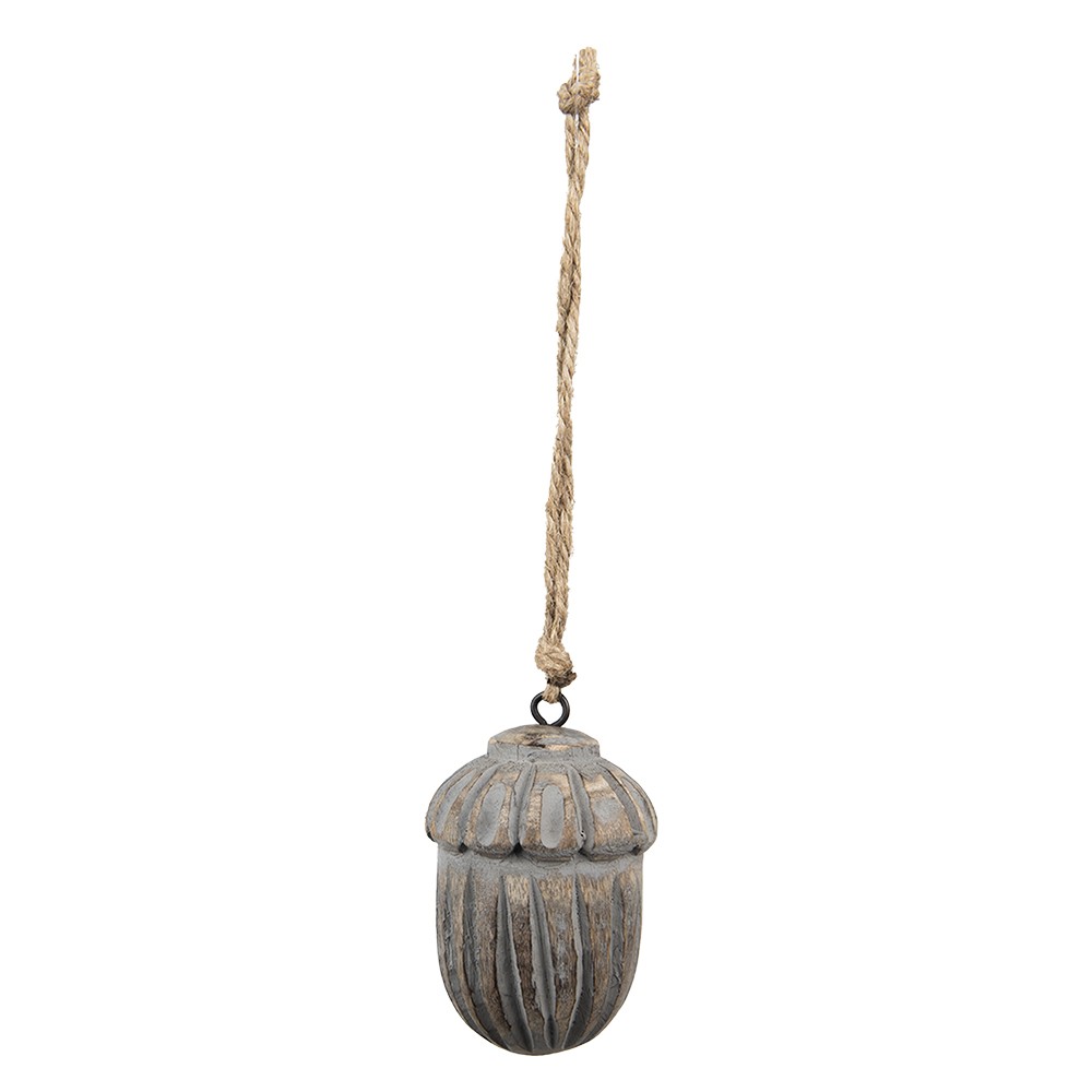 Hnědá antik dřevěná závěsná dekorace žalud - Ø 5*8 cm Clayre & Eef