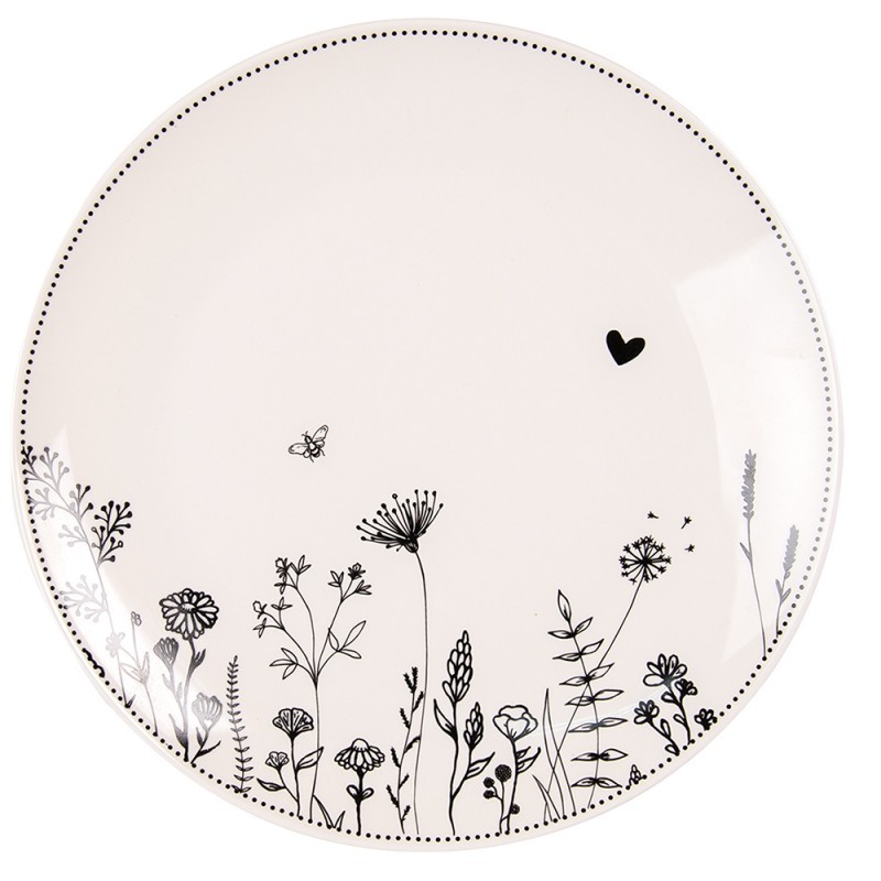 Porcelánový jídelní talíř s květinami Flora And Fauna - Ø 26cm Clayre & Eef