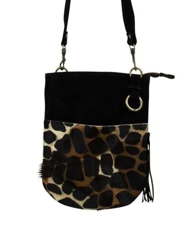 Černo hnědá kožená kabelka přes rameno Giraffe - 27*22*0,7 cm Mars & More