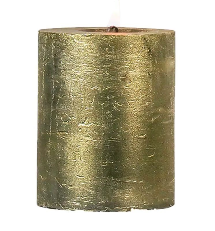 Zlatá metalická svíčka Gold M - 7*7*10 cm Mars & More