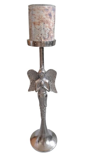 Kovový stříbrný anděl se svícnem Aniel - 15*15*68cm Colmore by Diga