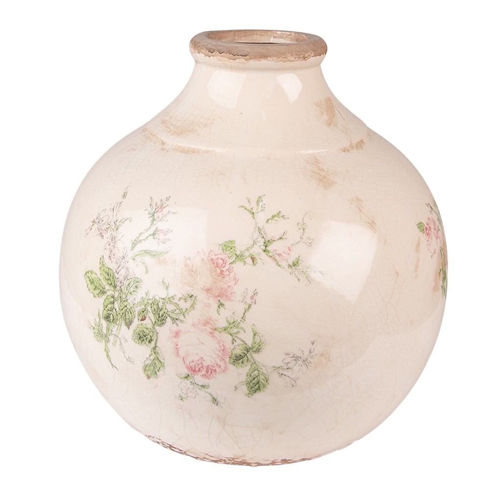 Béžová keramická dekorační váza s růžemi Rossia - Ø 25*25 cm Clayre & Eef