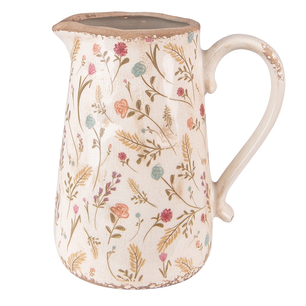 Béžový keramický dekorační džbán s kvítky Floral Cartoon - 21*14*23 cm Clayre & Eef