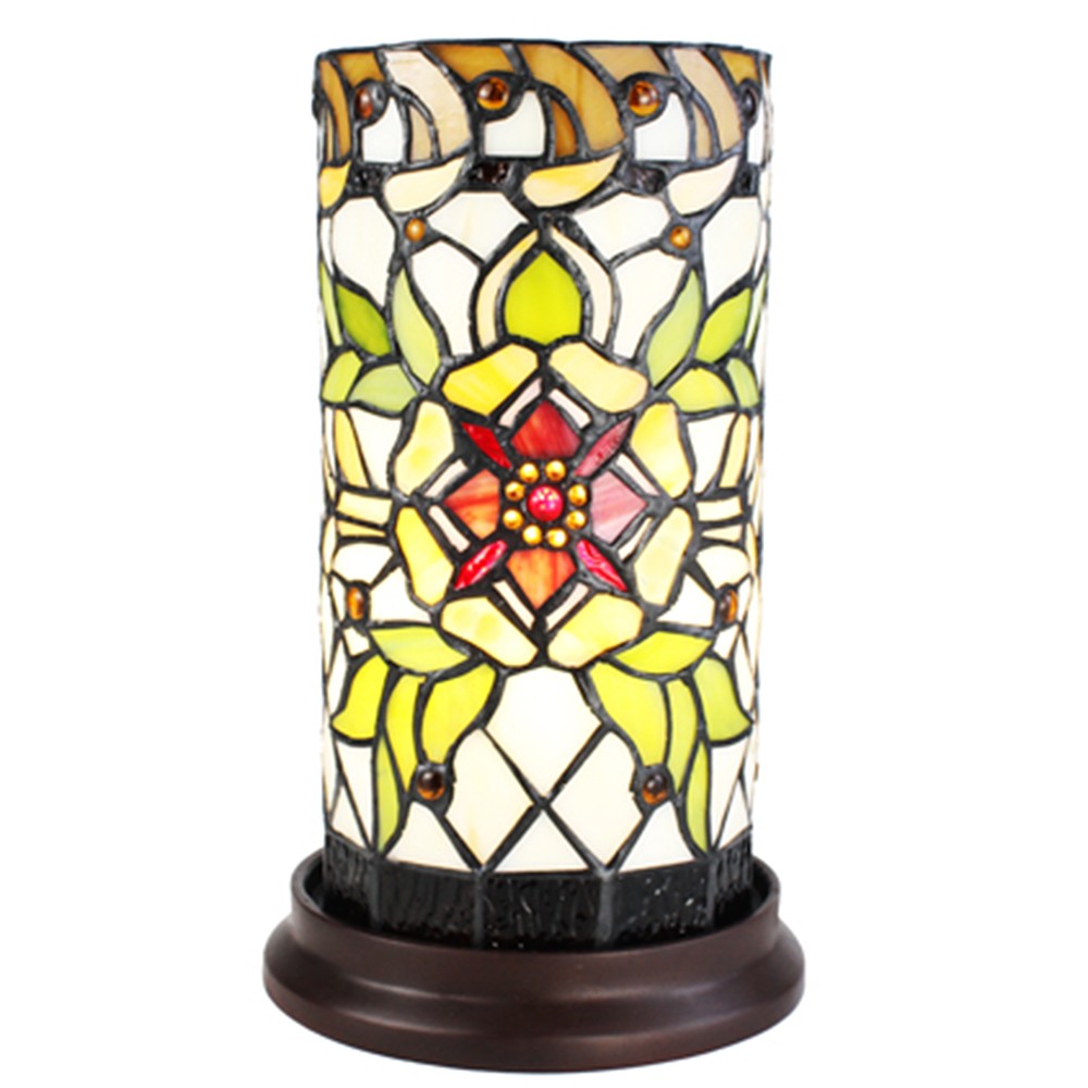 Válcovitá stolní lampa Tiffany s květinou Flo - Ø 15*26 cm E14/max 1*40W Clayre & Eef