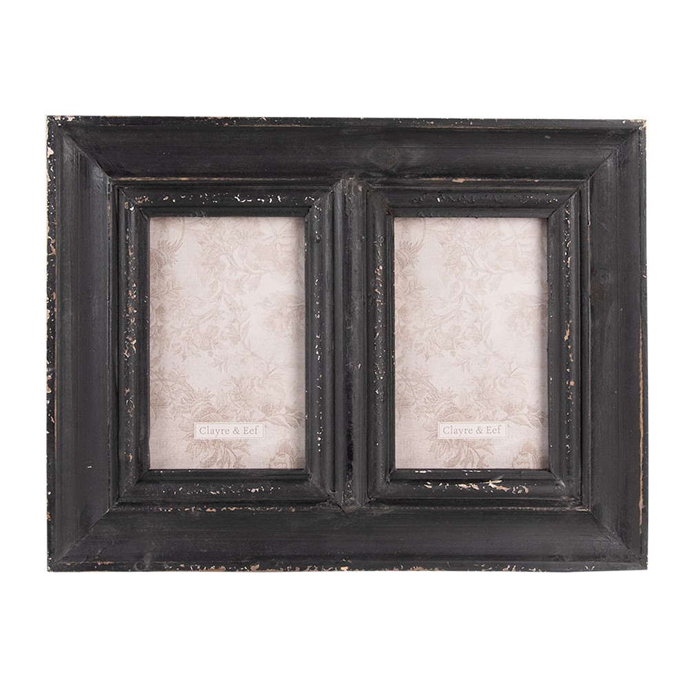 Černý antik nástěnný fotorámeček na 2fotografie - 35*2*26 cm  / 10*15 cm  Clayre & Eef
