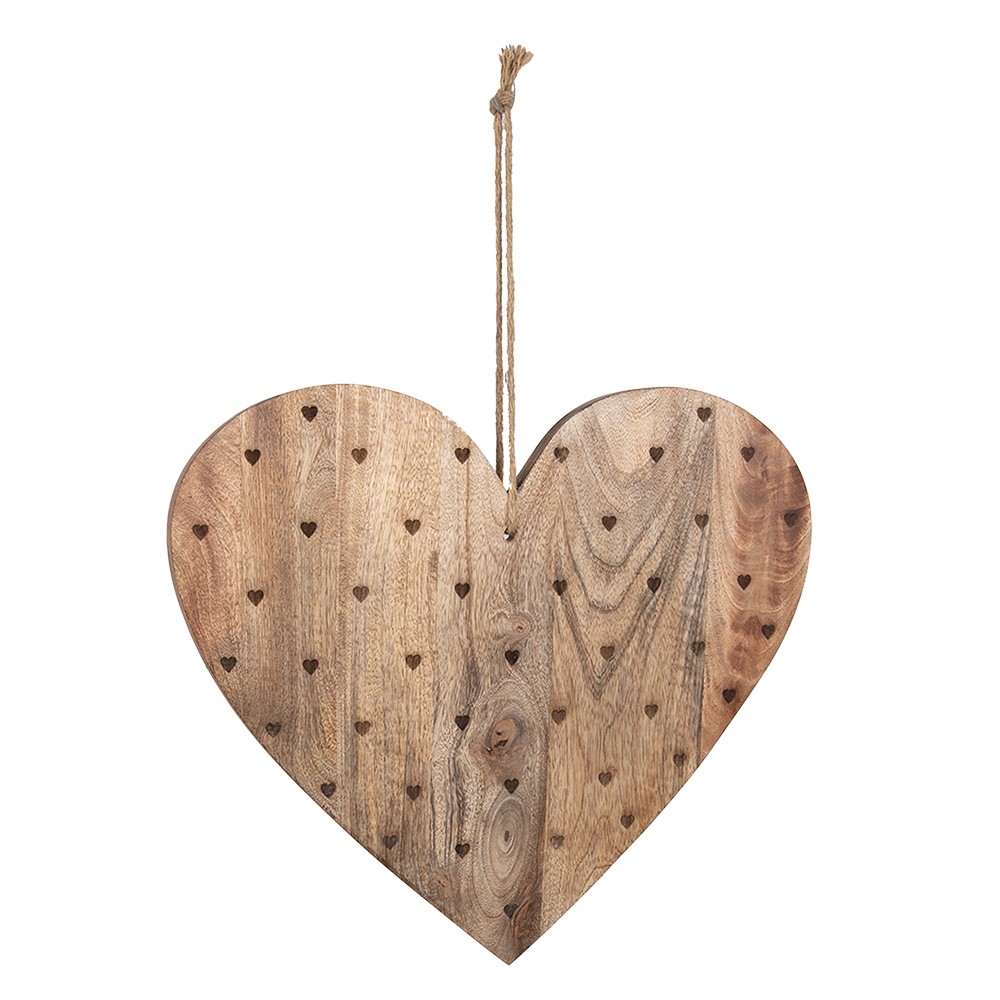 Dřevěné prkénko ve tvaru srdce a se srdíčky - 38*40*2 cm Clayre & Eef