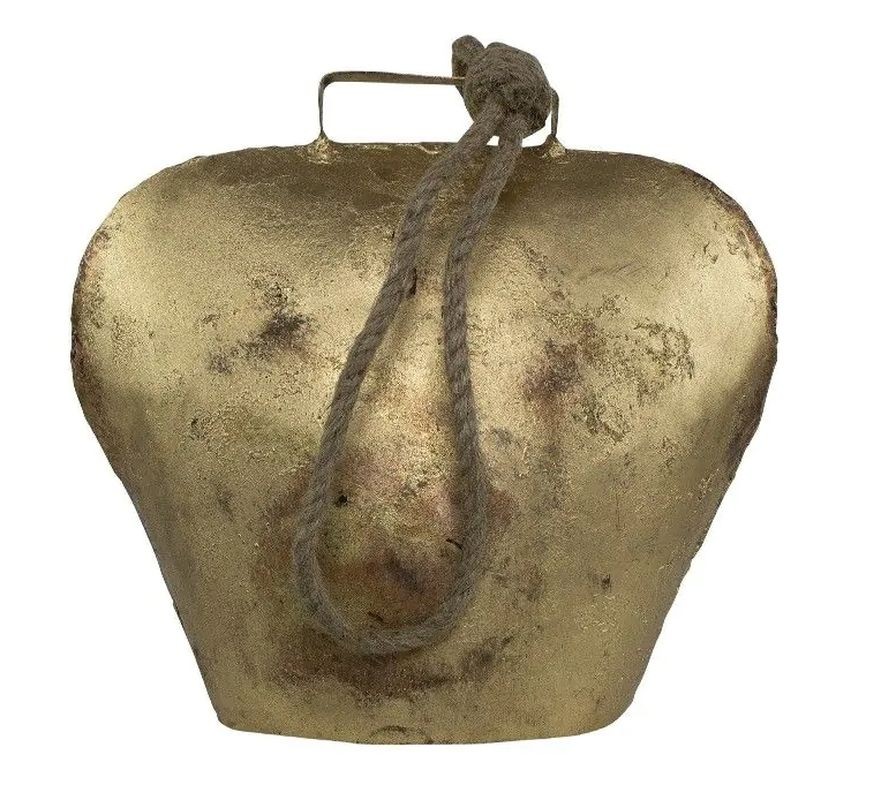Zlatý kovový zvonek ve tvaru kravského zvonu - 12*6,5*12cm Mars & More