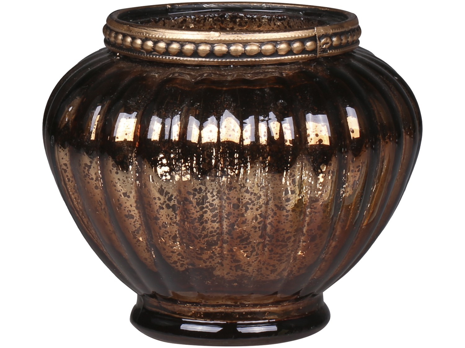 Mocca antik skleněný svícen na čajovou svíčku Goreli - Ø 10*9 cm Chic Antique