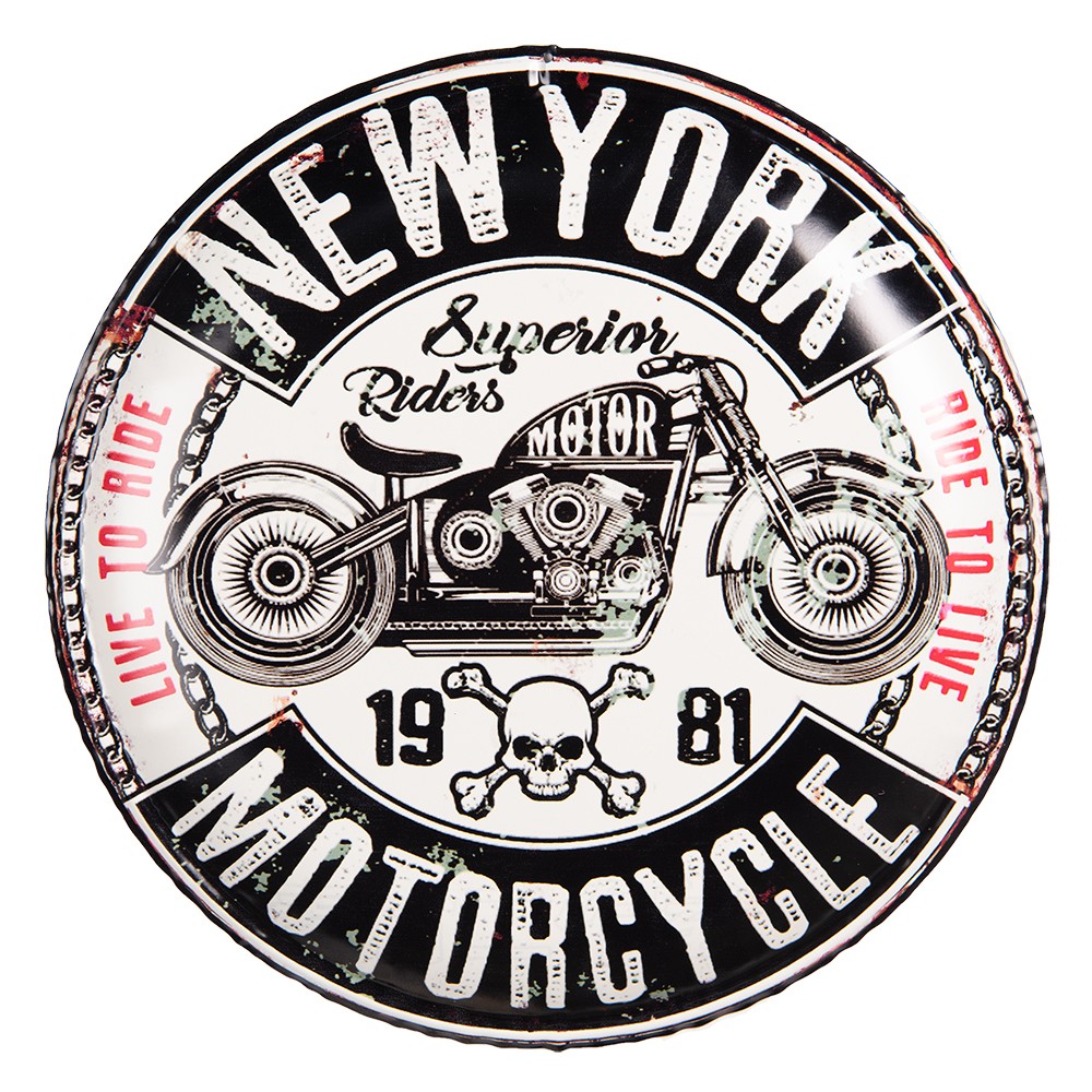 Nástěnná kovová cedule na zeď New York Motorcycle - Ø 35*2 cm Clayre & Eef