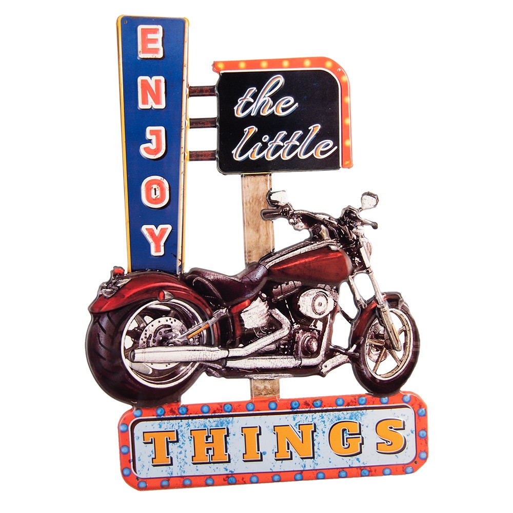 Barevná nástěnná kovová cedule s motorkou Enjoy The Little Things - 43*1*60 cm Clayre & Eef