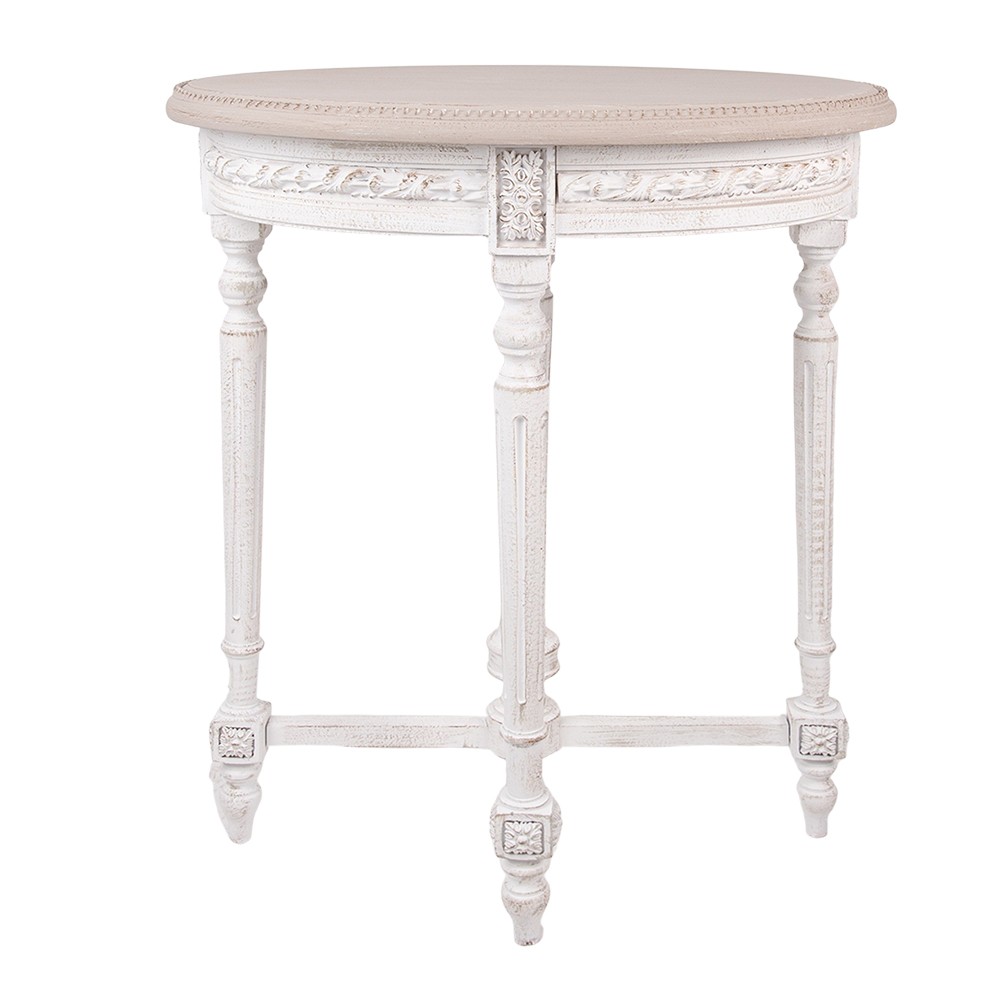 Bílý antik odkládací oválný stolek s patinou Vioné - 65*45*75 cm Clayre & Eef