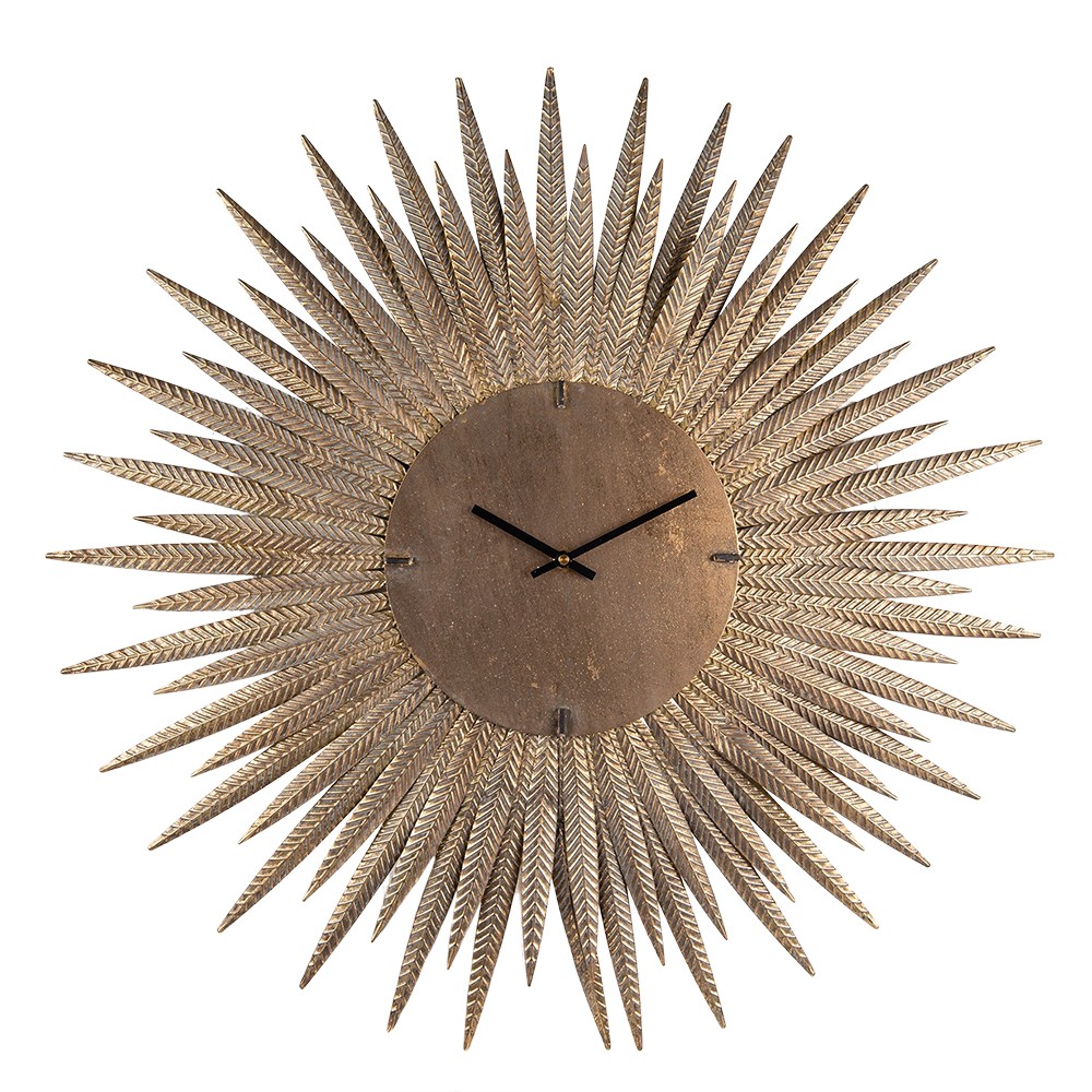 Měděné antik nástěnné kovové hodiny ve tvaru slunce Sun - Ø 69*4 cm / 1*AA Clayre & Eef