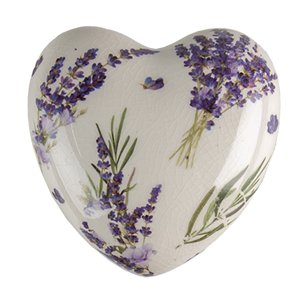 Keramické dekorační srdce s levandulí Lavandie M - 8*8*4 cm Clayre & Eef