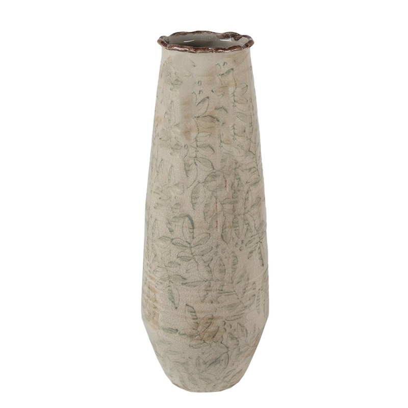 Béžová keramická váza s listy Lovely Leaves L - Ø14*40 cm Clayre & Eef