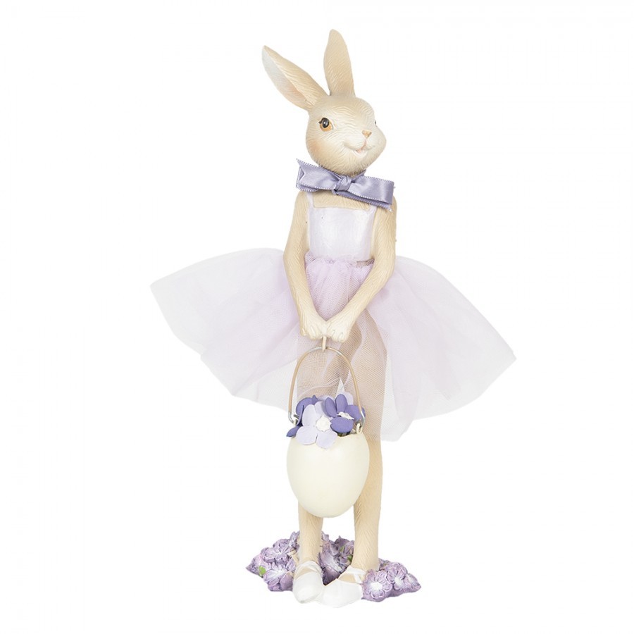 Dekorace králičí dívka v sukýnce a vajíčkem v ruce - 8*8*25 cm Clayre & Eef
