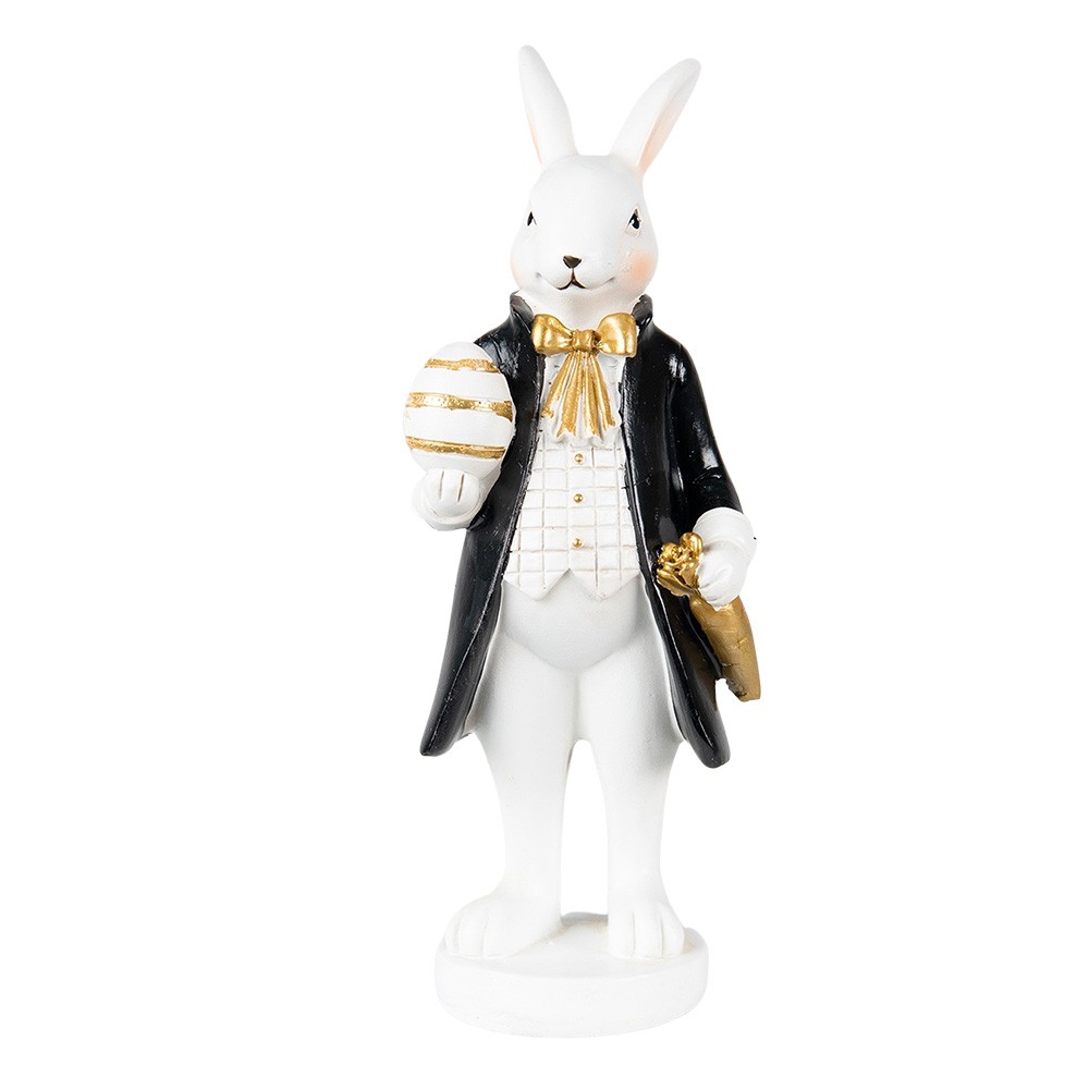 Velikonoční dekorace králík v kabátku držící vajíčko  - 7*6*20 cm Clayre & Eef