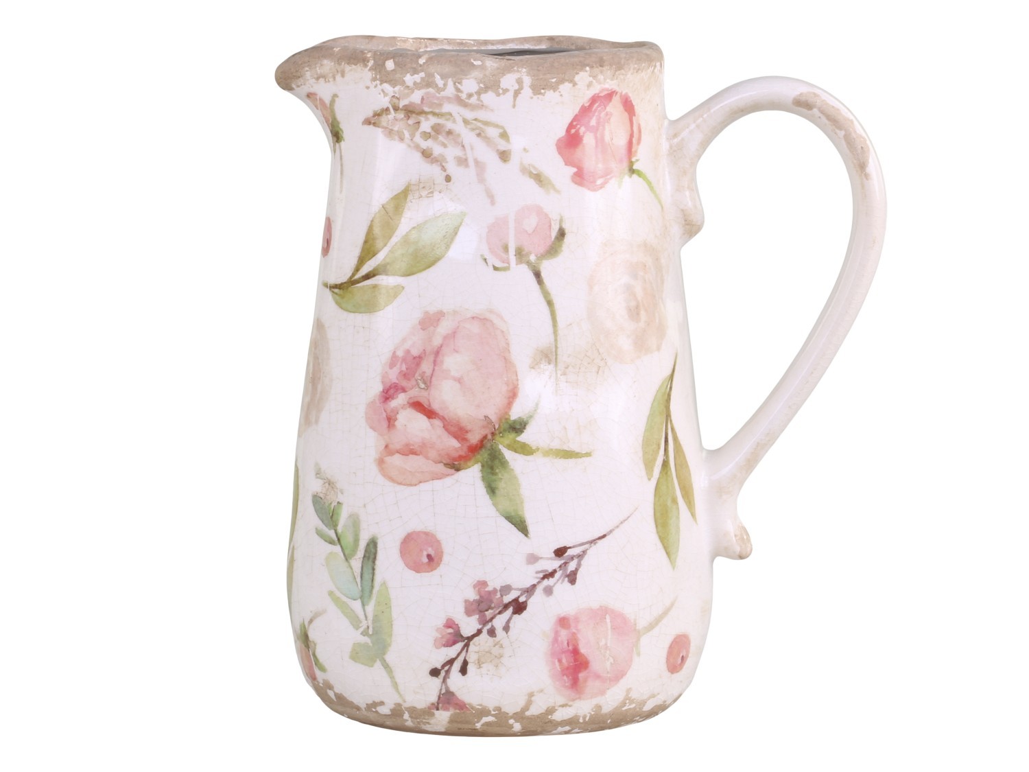Keramický dekorační džbán s růžovými květy Floral Étel - 16*11*18cm Chic Antique