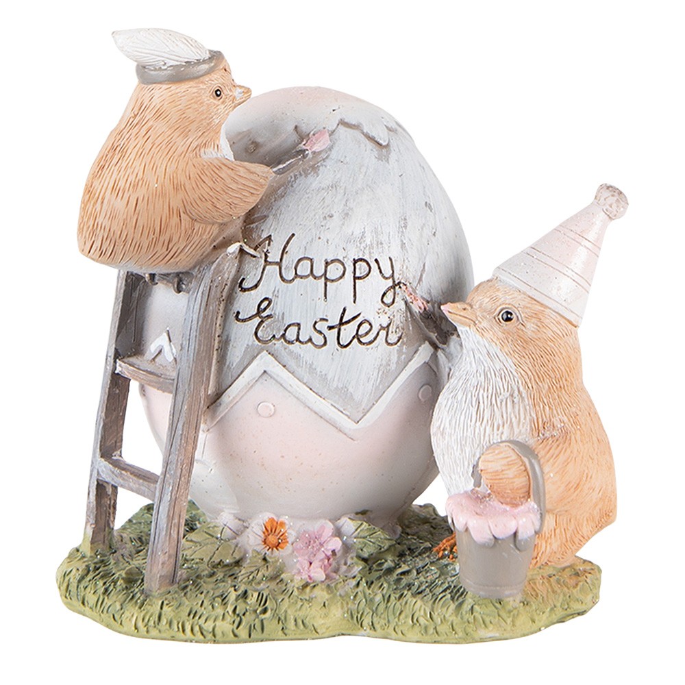 Velikonoční dekorace kuřátek u vajíčka Happy Easter - 12*9*12 cm Clayre & Eef