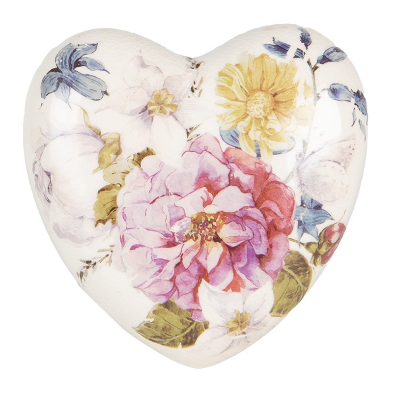 Keramické dekorační srdce s květy Lovely Flowers M - 8*8*4 cm Clayre & Eef