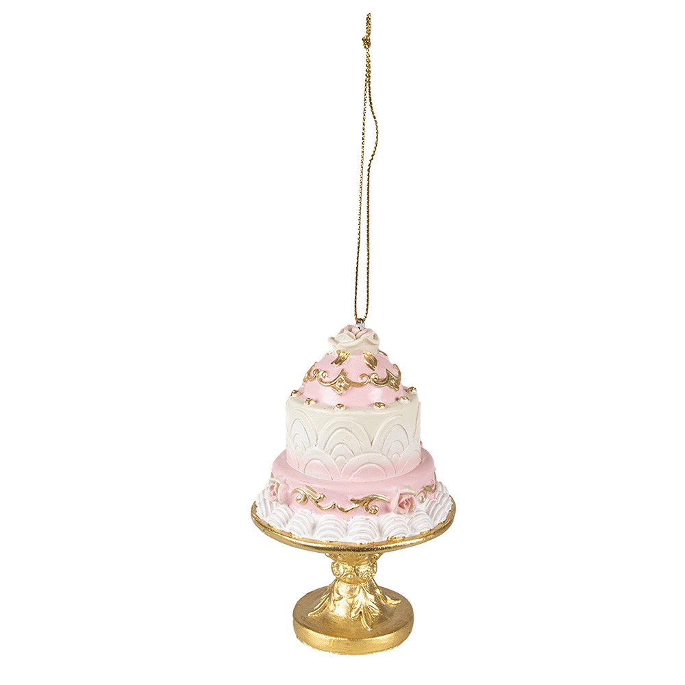 Závěsná růžovo-zlatá dekorace dort - Ø 7*11 cm Clayre & Eef