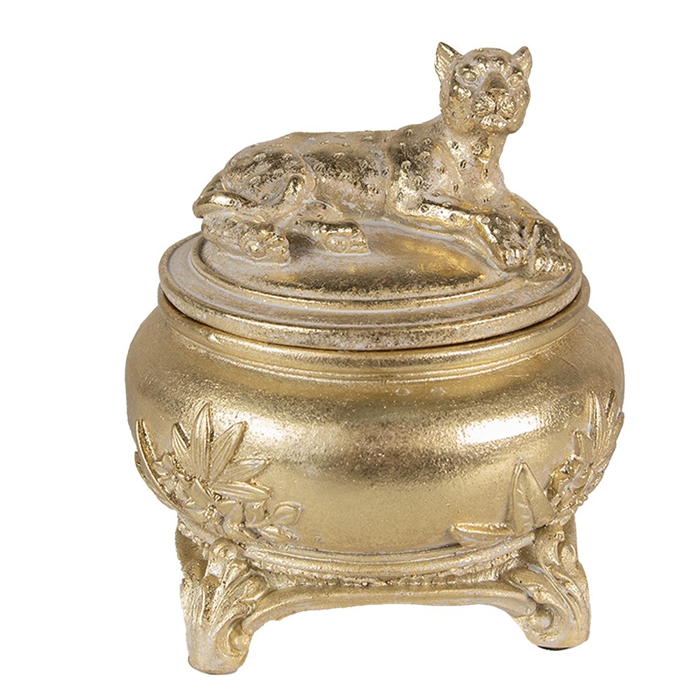 Zlatá antik dekorační šperkovnice Leopard - Ø 13*14 cm Clayre & Eef