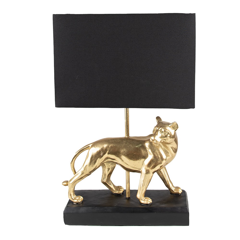 Stolní lampa zlatý Levhart s černým stínidlem - 30*12*47 cm E27/max 1*18W Clayre & Eef