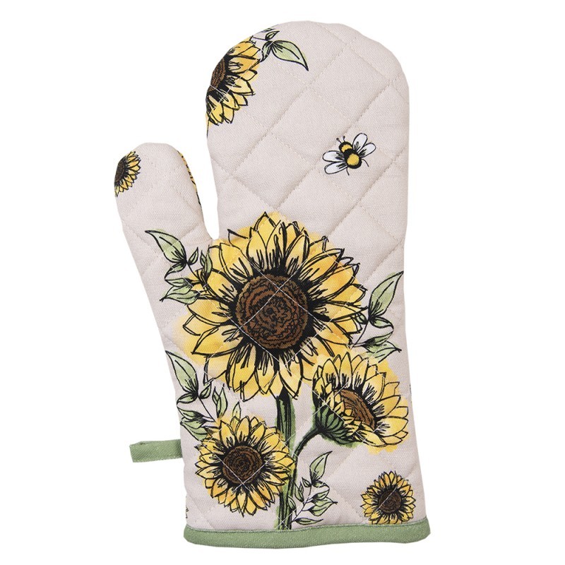 Béžová bavlněná chňapka - rukavice se slunečnicemi Sunny Sunflowers - 18*30 cm Clayre & Eef