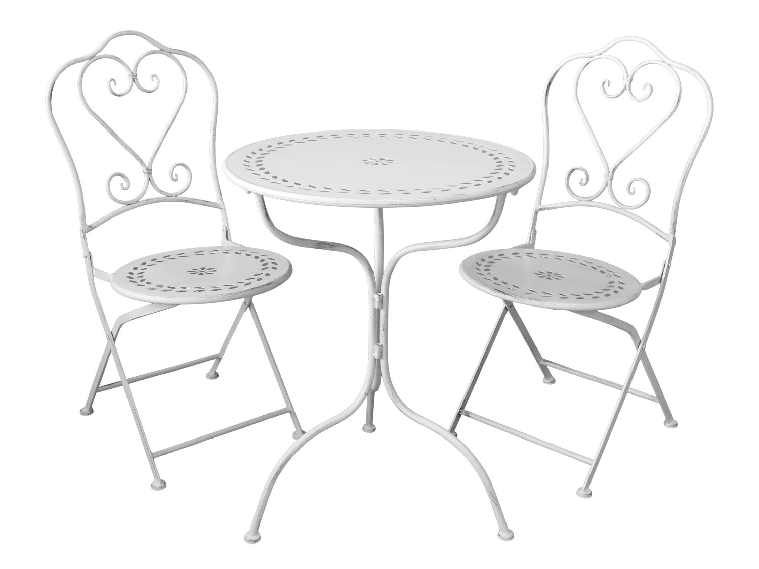 Krémová antik zahradní souprava stůl a 2 židle - Ø 60*74 / 2x 50*37*94 cm Chic Antique