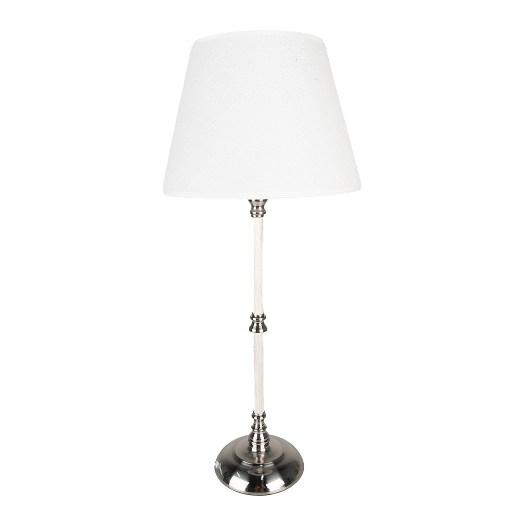 Stříbrná stolní lampa s bílým stínidlem - Ø 18*44 cm E27/max 1*60W Clayre & Eef