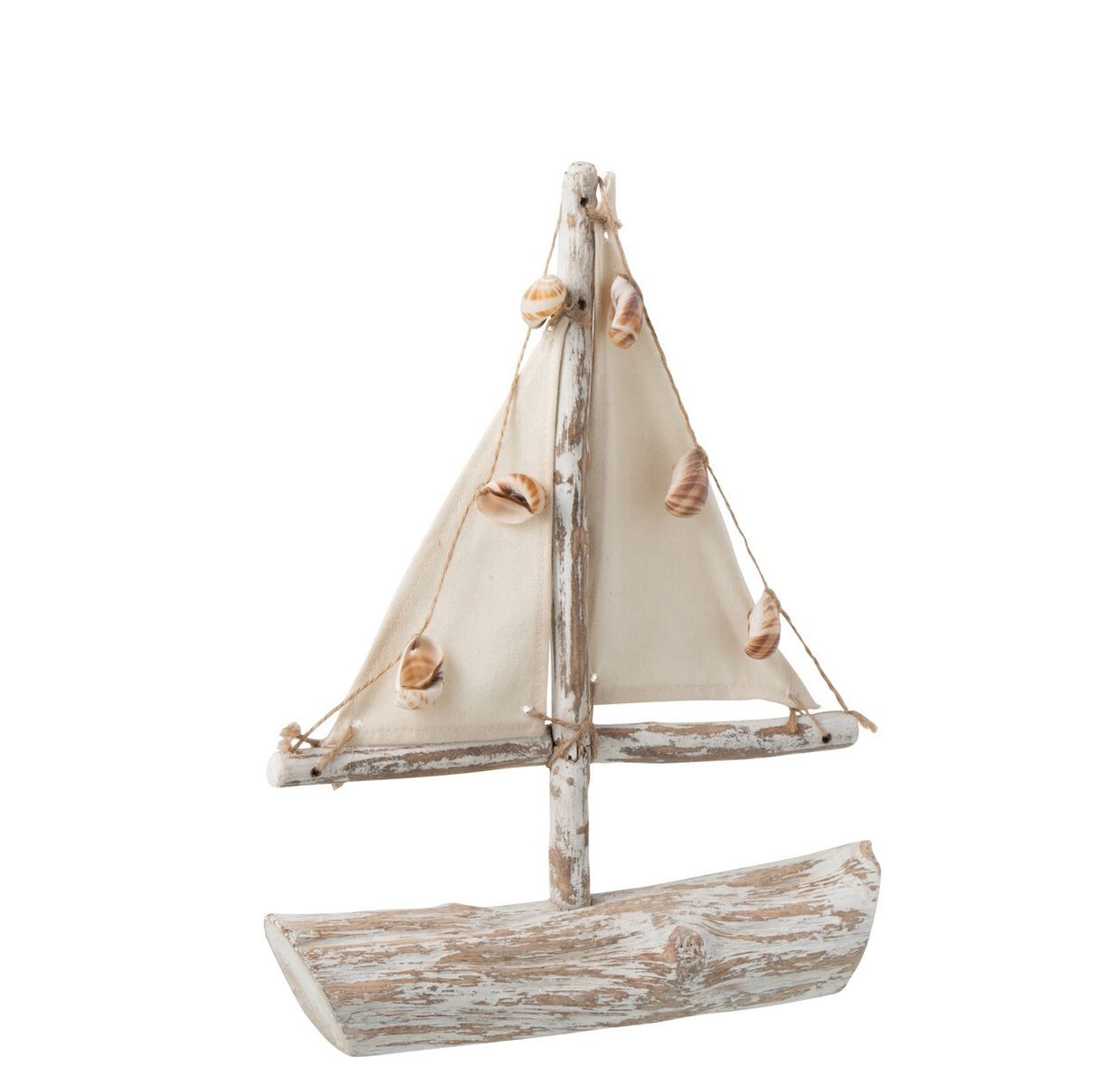 Dřevěná dekorativní loďka s patinou a mušličkami - 25*7,5*35 cm J-Line by Jolipa
