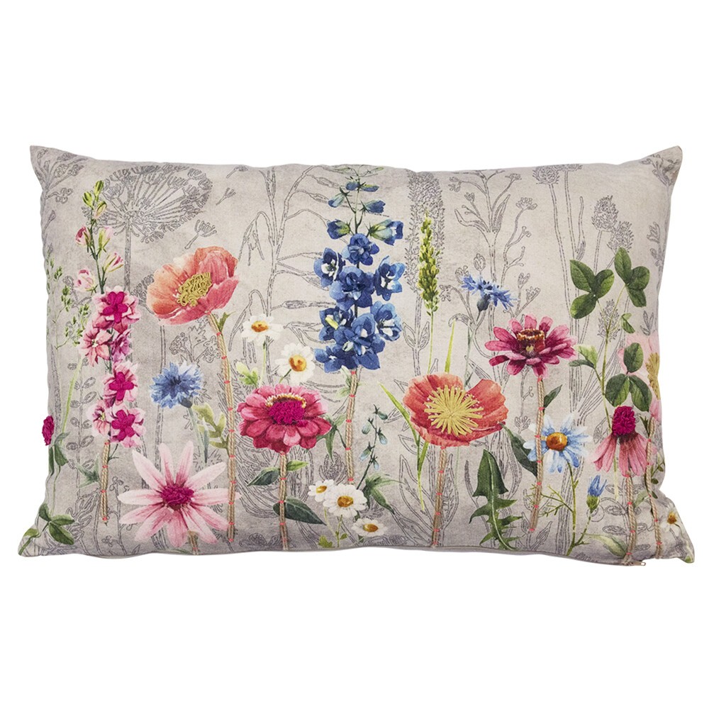 Béžový polštář rozkvetlá louka Flowers Poppy s výšivkou - 40*60*15cm Mars & More