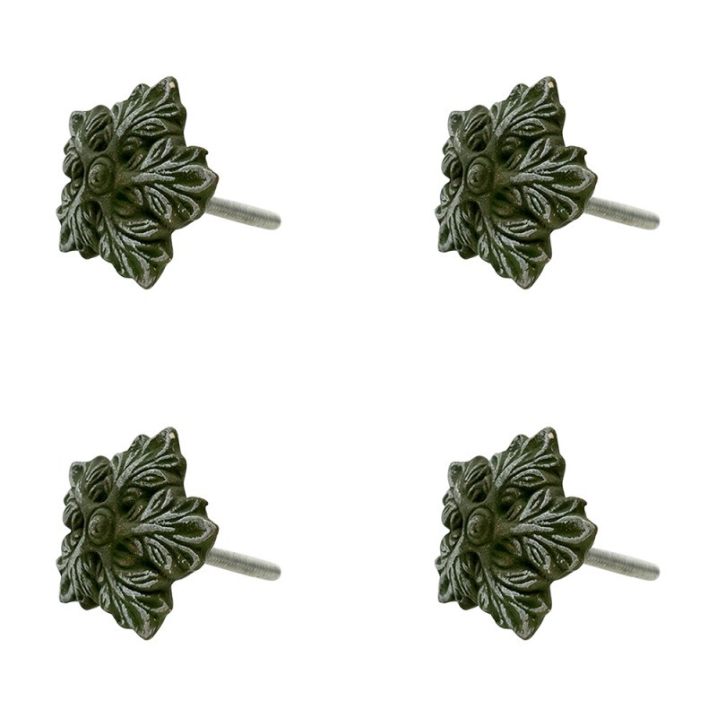 Sada 4ks keramická zelená úchytka s patinou ve tvaru květiny Amite - Ø 5*5*3 cm Clayre & Eef