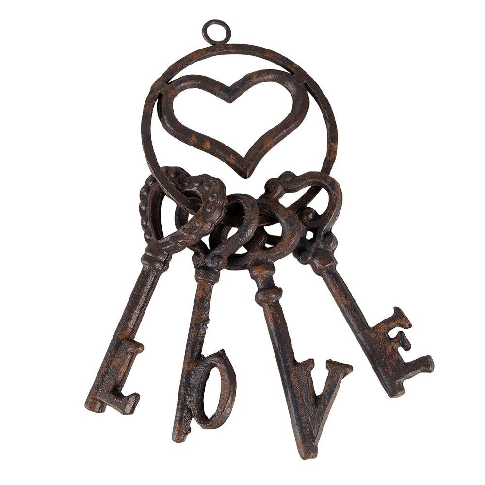 Hnědá litinová dekorace svazek klíčů Love - 10*5*22 cm Clayre & Eef