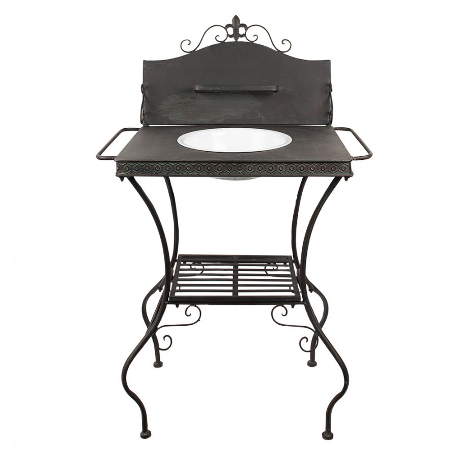 Černý antik kovový stojan s patinou a umyvadlem ve vintage stylu - 72*48*114 cm Clayre & Eef