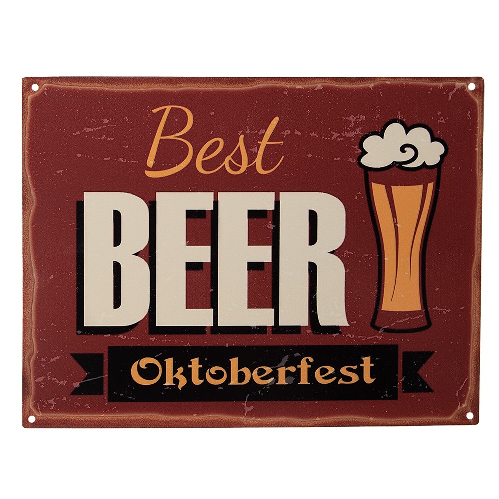 Červená antik nástěnná kovová cedule Best Beer Oktoberfest - 33*1*25 cm Clayre & Eef