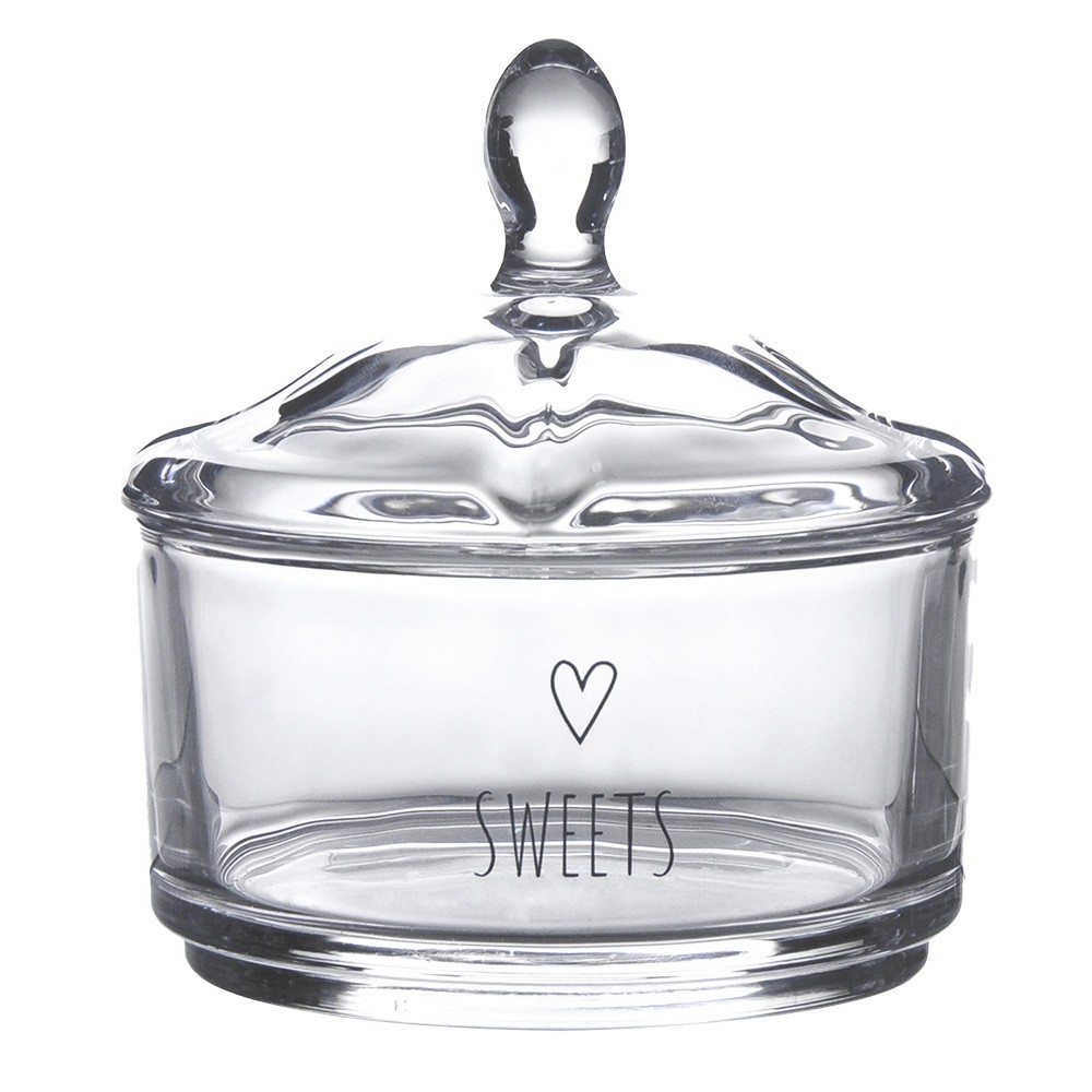 Úložná transparentní nádoba dóza s víčkem a srdíčkem Sweets - Ø 9*9 cm Clayre & Eef