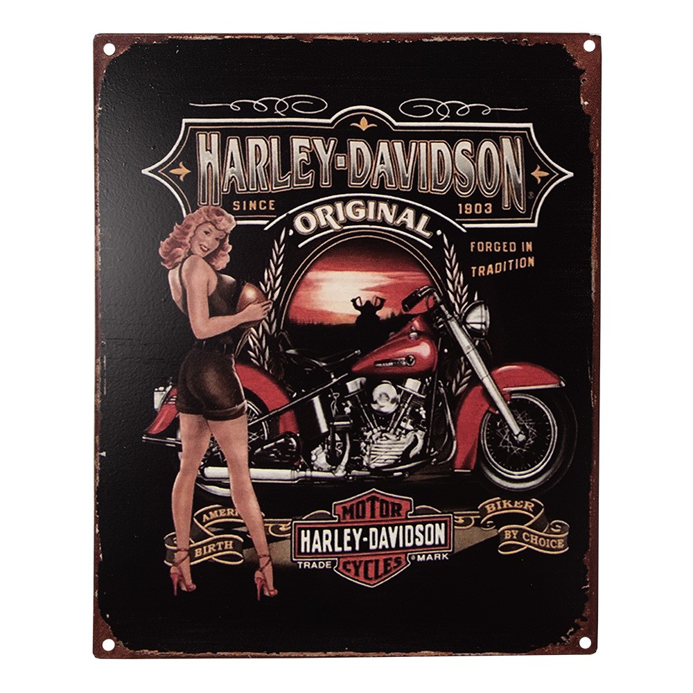 Černá nástěnná kovová cedule Harley Davidson - 20*1*25 cm Clayre & Eef
