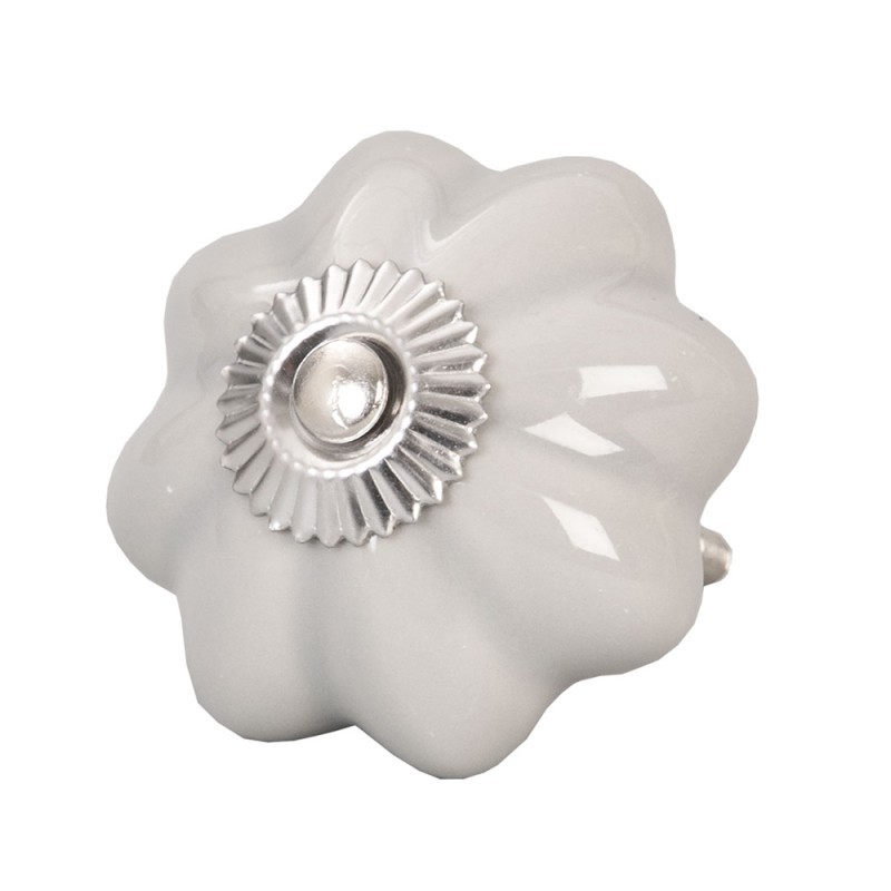 Světle šedá keramická úchytka ve tvaru květu - Ø 5 cm Clayre & Eef