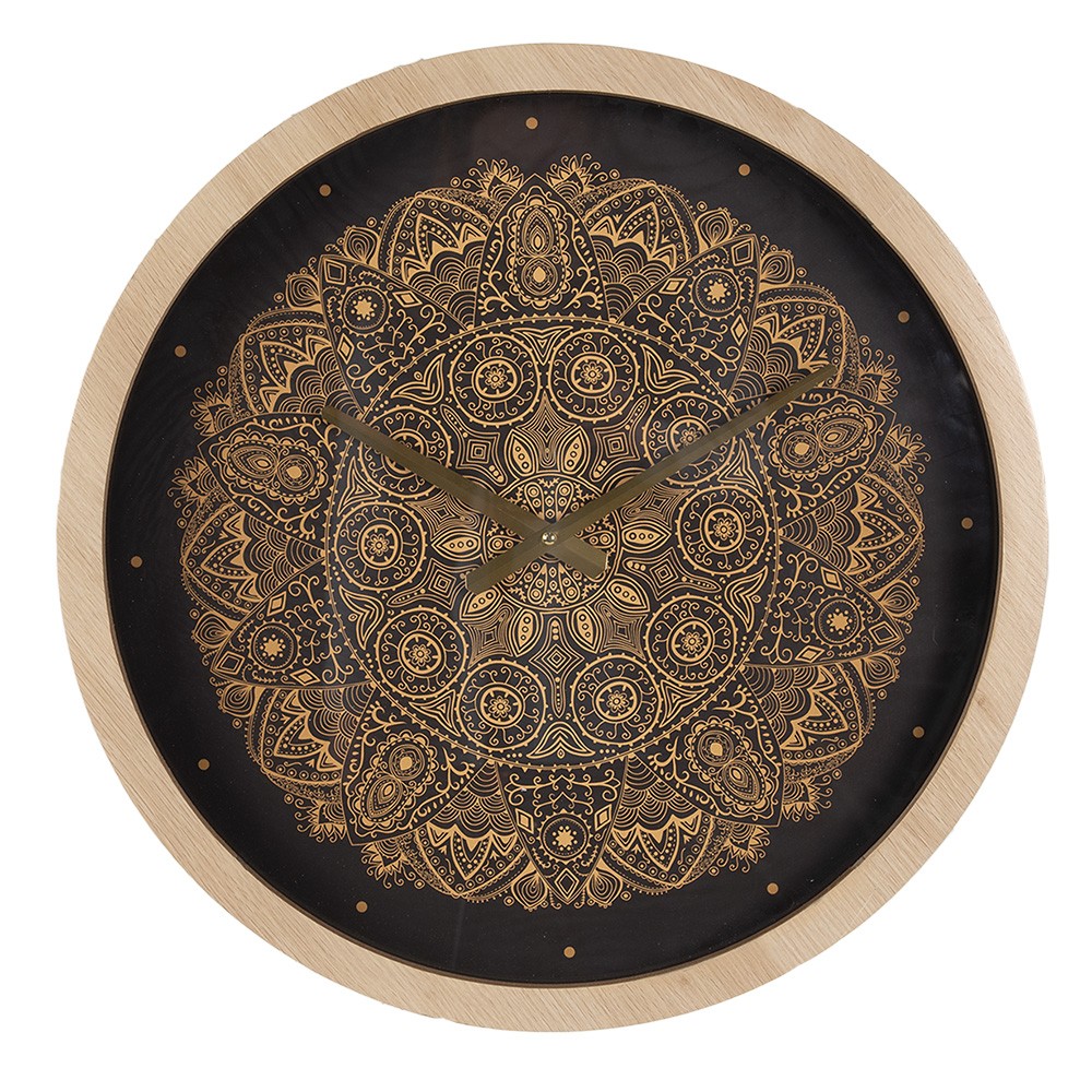 Černohnědé antik nástěnné hodiny s ornamenty - Ø 50*6 cm / 1*AA Clayre & Eef