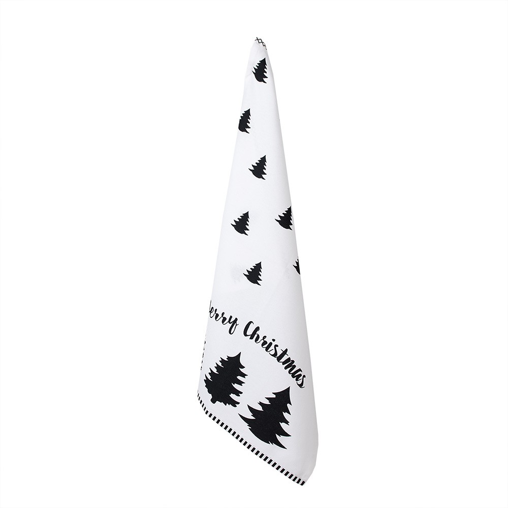 Bílá bavlněná utěrka se stromky Black&White X-Mas - 50*70 cm Clayre & Eef